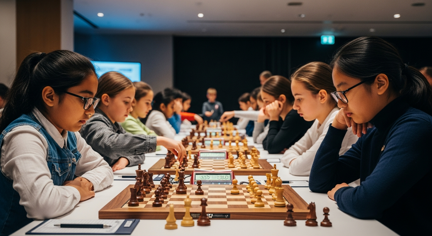 Women and girls playing chess 1